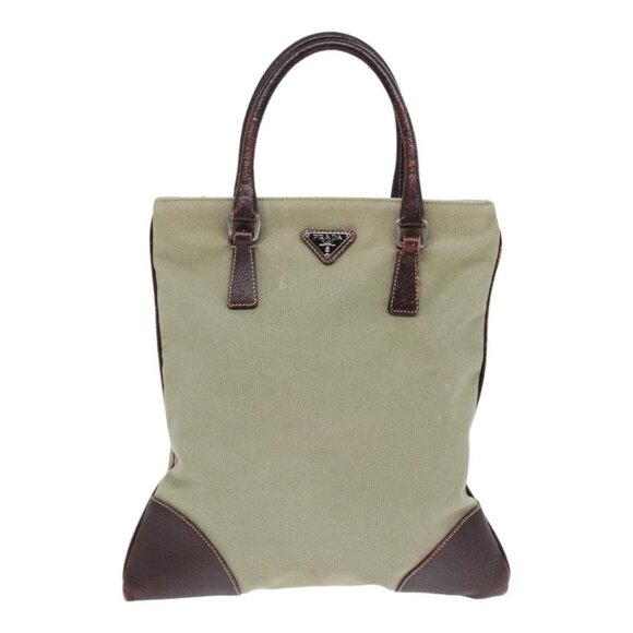 PRADA Hand Bag Canvas Khaki Silver Auth - Picture 2 of 16